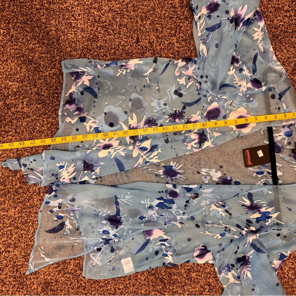 2Piece Set Blue Silk Floral Dress Sheer Overlay Sz Large NWT layered hem - Picture 12 of 16